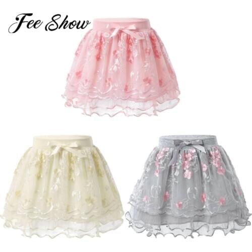 Kids Girls Tutu Skirt Toddler Baby Girl Flowers Mini Layered Tulle Skirt Princess Party Dance Skirts Children Clothing Dancewear