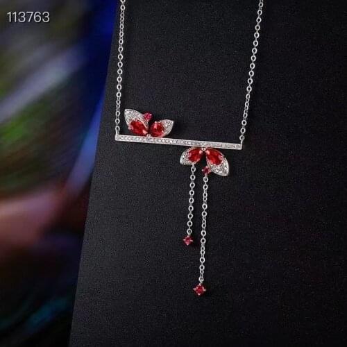 Fine Jewelry 925 Sterling Silver Natural Ruby Girl Classic Pendant Necklace Support Test Style Hot Selling