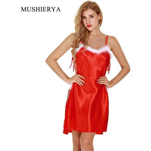 MUSHIERYA Women Chemise Sexy Lingerie Underwear Costumes Women Satin Christmas Nightwear with G-String Erotic Lenceria Babydoll