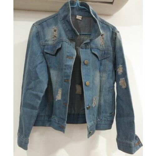 2019 spring and autumn Korean version broken denim jacket female short jacket long sleeve slimming thin hole denim jacket