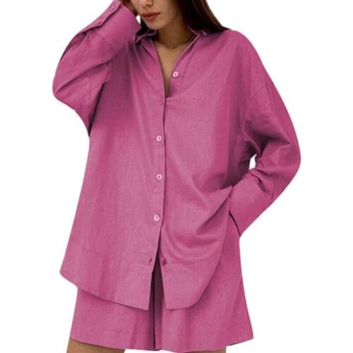 Women Shirt + Shorts, Casual Style Loose Version Long Sleeve High Waist Design Solid Color Spring Autumn Clothing
