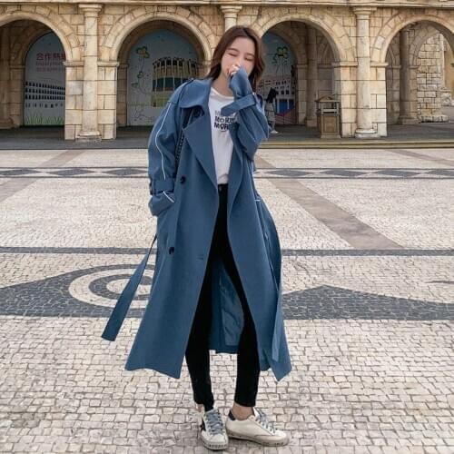 2020 Spring and Autumn New Mid-length Temperament British style Coat Female Korean Style Popular windbreaker Jacket Bandage R158