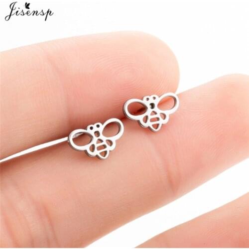 Jisensp Korean Design Irregular HoneyBee Stud Earrings Women Everyday Jewelry Stainless Steel Honey Bee Animal Earrings joyeria