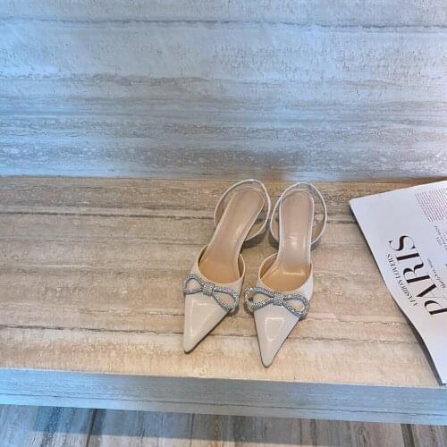2021 Woman Pumps Kitten Heels Slingback Slip On Bling Wedding Dress Runway Shoe Female Butterfly-Knot Decor Shoes Lady