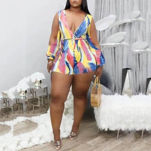 2021 Summer New Playsuits For Ladies Large Size 4XL 5XL Cold Shoulder V Neck High Waisted Bodycon Fashion Elegant Rompers Cloth