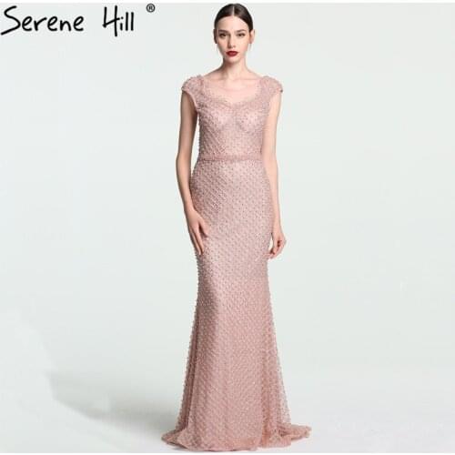 Robe De Soiree Full Of Pearls Mermaid Long Evening Dresses 2020 Real Sample Sheer Dubai Party Gowns Serene Hill BLA6113