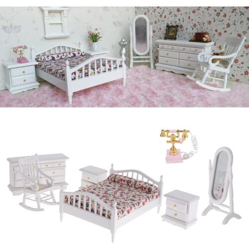 1/12 Dollhouse Miniature Wooden Retro Nursery Room Set Bedroom Furniture Kits Decor