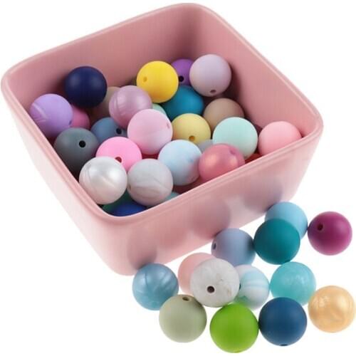 100pcs Silicone Beads15mm Round Food Grade Silicone Pearl Baby Teething Beads Necklace Pacifier String Beads BPA Free Baby Goods