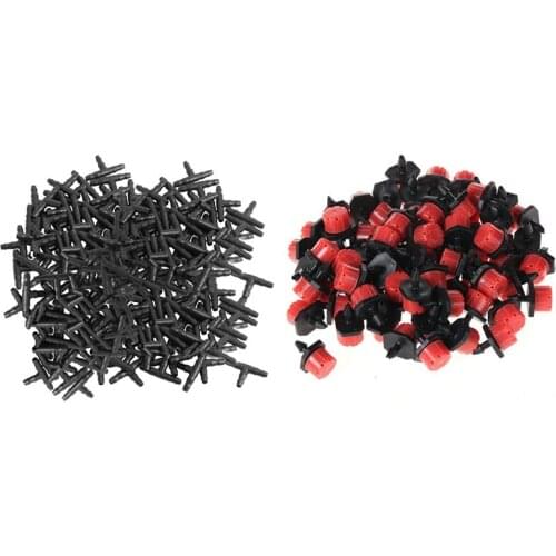 200 Pcs Adjustable Irrigation Sprinkler Drip Irrigation System & 100Pcs Universal Barbed Tee Fittings (4/7Mm Tee Pipe)