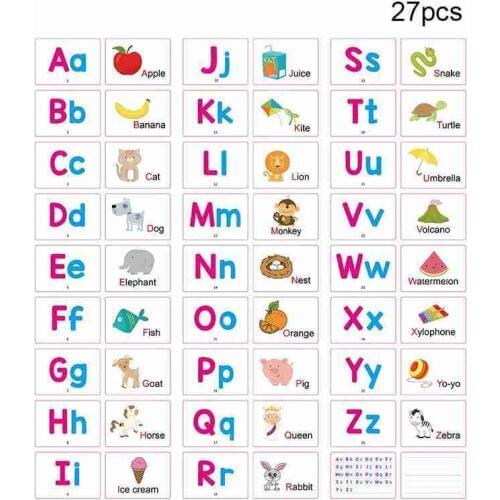 27pcs Children Early Education Alphabet Cards English Words Cognition Learning Memory Cards Language Learnig Toys Cards