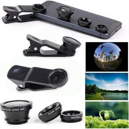 3 In 1 Macro 0.67x Wide Angle Fish Eye Lens Universal Mobile Phone Camera Fisheye Lenses For iPhone Samsung Huawei Accessories