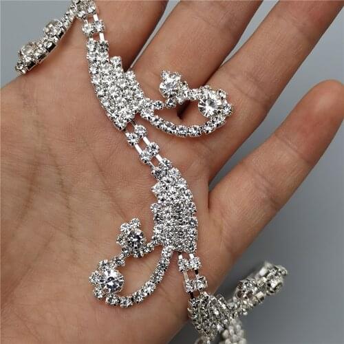 30cm Rhinestone Crystal Chain Bling Diamante Diamond Trim Ribbon Gem Sparkle 1.18" Width Wedding Dress Necklace Applique Cake