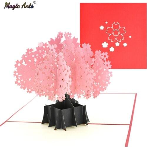 3D Cherry Tree Pop-Up Flower Cards for Mothers Day Birthday Gift with Envelope Sakura Greeting Card Postcards