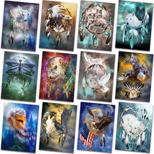 5D DIY Diamond painting Cross stitch Flag eagle Full Round Diamond embroidery wolf Full Square Diamond mosaic dragonfly