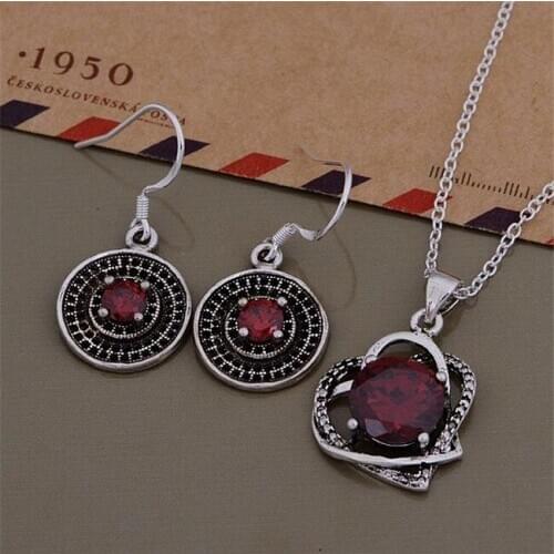 AS552 Hot Sale Silver Plated Color Jewelry Sets For Women Wholesale High Quality Classic Earring 684 + Necklace 1000
