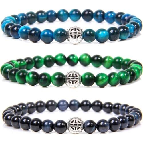 Fashion Charm Bracelet Natural Stone Tiger Eye Beads Bracelet 6mm Round Gem Stone Beads Energy Yoga Bracelet Jewelry Women Men