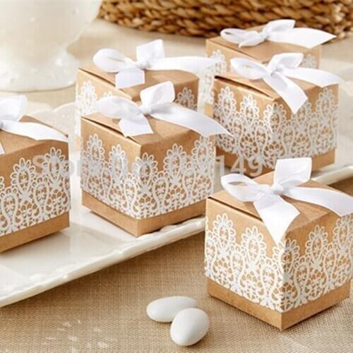 50pcs Floral Pattern Paper Candy Box with Ribbon Baby Shower Birthday Wedding Favors Supplies