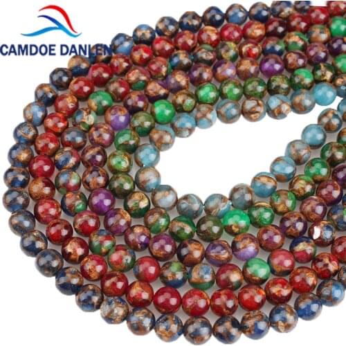 Natural Stone Beads Gold Blue Mixed Color Cloisonne Stone Round Beads 4/6/8/10/12mm Fit DIY Bracelet Necklace For Jewelry Making