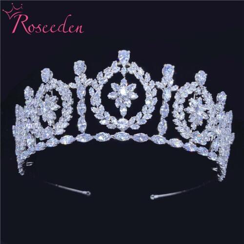 CZ Wedding Tiara Sparkling Clear Cubic Zirconia Bridal Queen Princess Pageant Royal Party Crown Women Jewelry RE3701