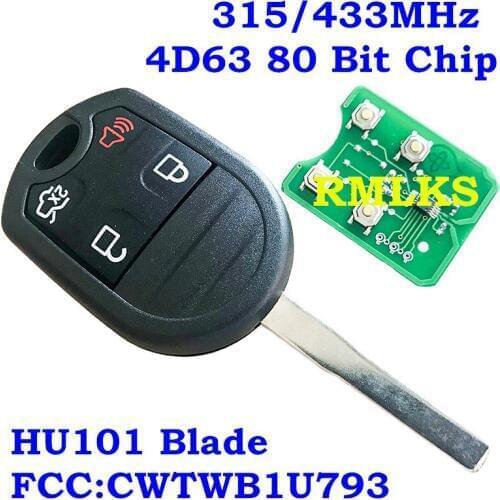 RMLKS Remote Key Fob For Ford Edge Explorer Flex Focus Taurus Escape 315MHz 433MHz 4D63 Chip For FCC CWTWB1U793 HU101 Blade