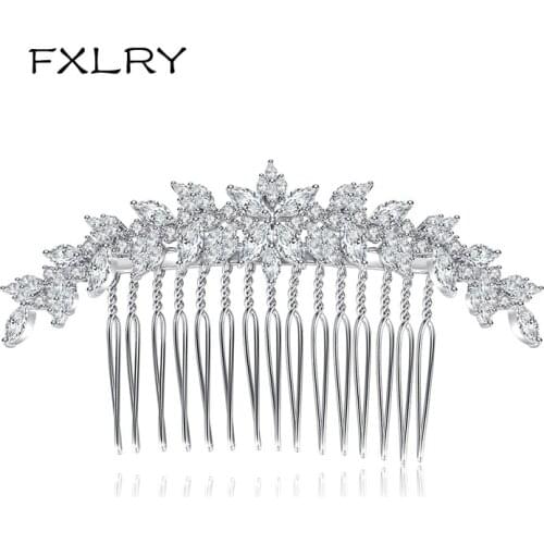 FXLRY Elegant Sparkling Flower AAA Cubic Zircon Hair Pins for Woman Bridals Wedding Fashion Jewelry Tiara
