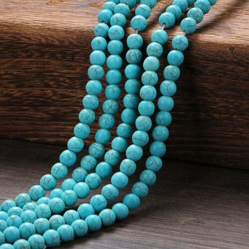 KANGKANG Natural Blue Turquoises Round Beads 4 6 8 10 12 MM Pick Size For DIY Jewelry Bracelet Making Handmade