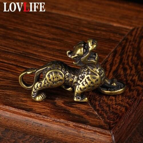 Solid Copper Chinese Mythical Animals Beast Figurines Pendants Brass Ornaments Key Chain Feng Shui Hanging Trinket Bronze Statue