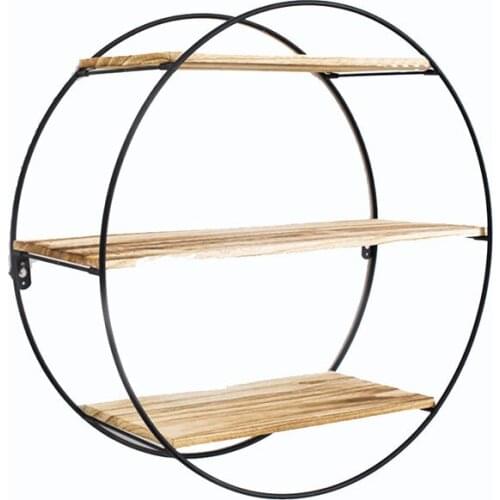 Round Shelf Wrought Iron Hanging Rack Nordic Solid Wood Storage Rack Creative Home Wall Decorations Living Room Wall Ornament