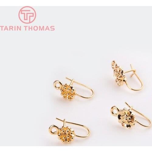10PCS 11x17MM 24K Gold Color Plated Brass Flower Earring Hoops for Earring Jewelry Making Findings