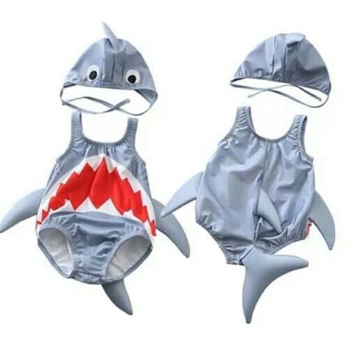 Summer Kids Baby Girl Boy Swimming Bikini Set Cartoon 3D Shark Swimwear Beach Swimsuit