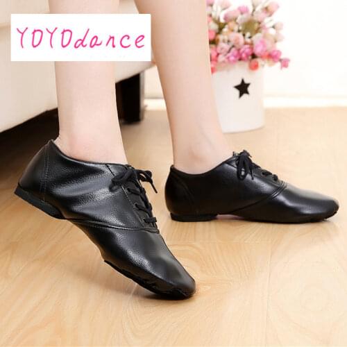 18-25cm PU Leather Low Top Mens Jazz Shoes Woman Split Sole Soft Sneaker Gym Women Dance Black Jazz Shoes