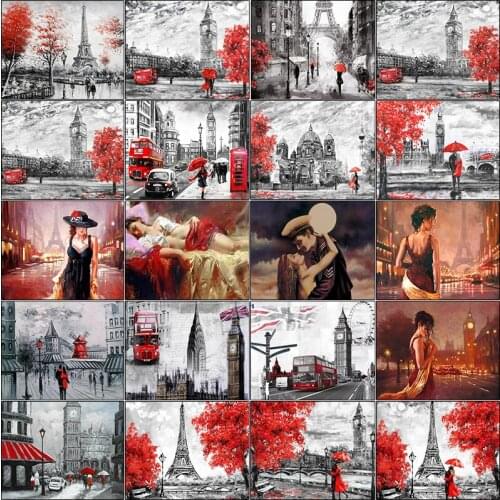 Dirll drawing cuadros full square embroidery mosaic 5d diamond painting kit Landscape tower umbrella woman complet Cross stitch