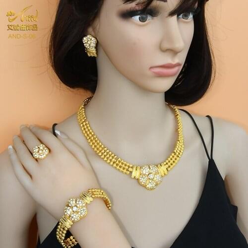 New Jewellery Set Wife Gifts Dubai African Bridal Wedding Ornament Jewelry Sets For Women Gold Color Crystal Necklace Earrings