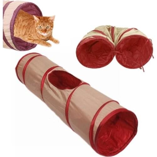 New Pet Tunnel Cat Play Tunnel Red-Gray Foldable 2 Holes Cat Tunnel Play Crinkle Sound Cat Toy Bulk Cat Toys Rabbit Play Tunnel