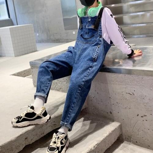 Big Boy Solid Denim Overalls Child Jean Bib Pants Embroidered Jumpsuit Children Clothing Kids Overalls Autumn Korean Boy Clothes