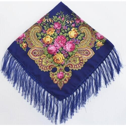 Autumn and winter cotton Russian national scarf printed headscarf shawls and wraps womens square fringed Bandana scarf