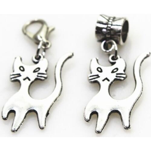 New 50pcs/lot silver cat charm dangle charms lobster clasp charm DIY bracelets Pendant jewelry accessories hanging charm