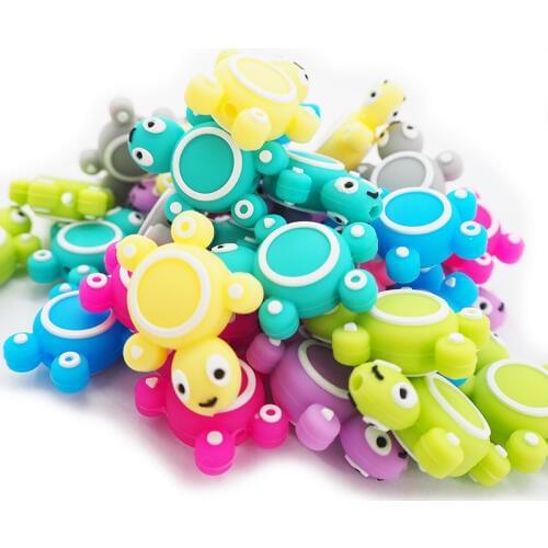 Chenkai 10PCS Silicone Turtle Beads Baby Animal Shape Of Mini Tortoise Teething BPA Free DIY Infant Nursing Pacifier Chain Clips