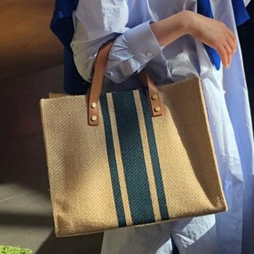 Simple Fashion Large-capacity Handbag For Ladies Vintage Striped Totes For Female Portable Ol Business Briefcase Korean Style