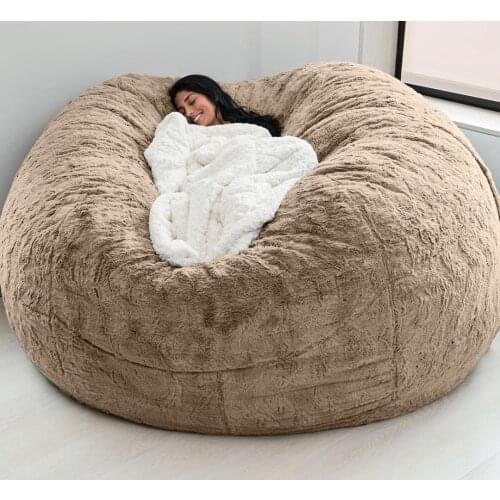 Dropshipping Giant Black Fur Bean Bag Cover Lazy Sofa Chair For Living Room BeanBag Lounger Chaise Cover