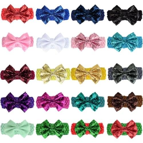 12*9.5 CM Sequins Bows Infant Headband Korean Style Crochet Elastic Hairband Toddler Hair Accessories Fashion Holiday Decoration