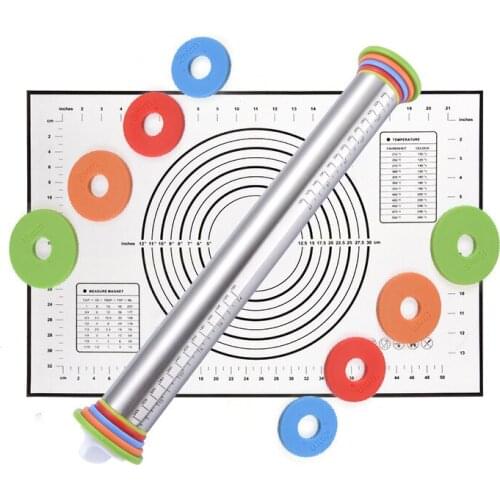 Adjustable Rolling Pin Dough Mat Non-stick Silicone Baking Mat Cake Dough Roller Pad Tray Liner Kneading Pad Baking Pastry Tool