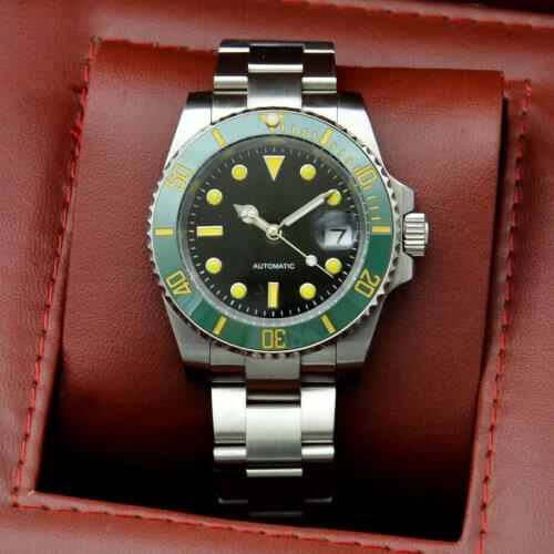 Luxury 40mm Black Dial Ceramic Ring Mens Automatic Mechanical Watch Stainless Steel Silver