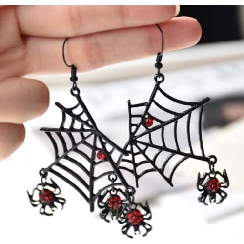 Halloween Spider Earrings Spider Web Earrings Rhinestone Spider Drop Dangle Earrings Black Spiderweb Earrings Necklace A5KE