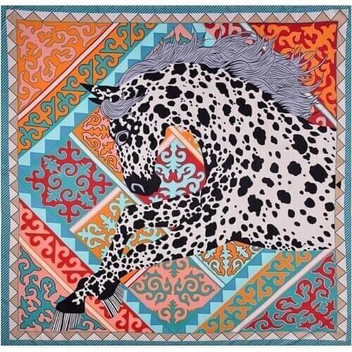 130*130cm Luxury women Leopard print square twil silk scarf fashion female shawls and wraps foulard femme horse print banadana