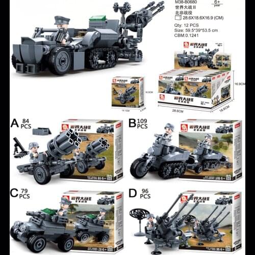 SLuban WW2 4 IN 1 Military Soldiers Rifle Vehicle Tank Model Weapons Bricks Toy For Kids Birthday Christmas Gift boys Toys