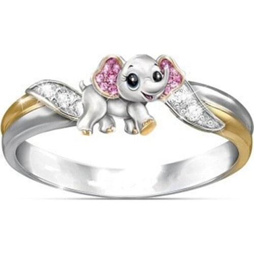 Modyle Vintage Cute Cartoon Elephant Ring For Women Fashion Personality Design Crystal Ring Party Wedding Bands Jewelry Gift