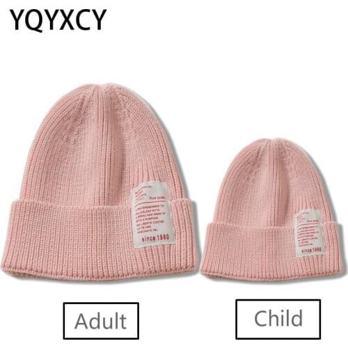 YQYXCY Autumn Winter Hats For Women Men Kids Parent Child Knitted Beanie Bonnet Korean Girls Boys Hat Cap Cloth Label 17 Colors