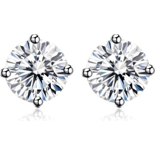 ZEMIOR 925 Sterling Silver Earrings Round 5A Cubic Zirconia CZ Simple Stud Earring Women Fine Jewelry Hot Selling Party Gift