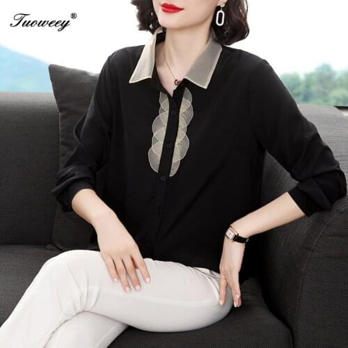 Womens blouses and shirts 2020 autumn spring patchwork Tunic Shirt 4XL OFFICE Large Size Tops Loose Blouse camisa
